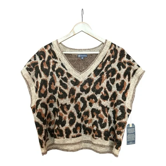 Democracy Brown Leopard V-Neck Sweater Vest XL NWT - Picture 4 of 7
